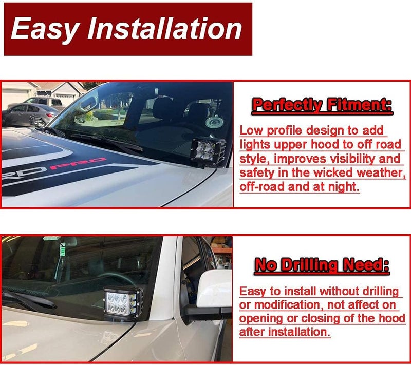 Dasen Low Profile Work Light Hood Ditch Mount Brackets Compatible with Toyota Tacoma 2016-2023 - Image 3